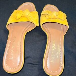 Kate Spade Lilah Slide Women Yellow Suede Bow Open Toe Block Kitten Heel